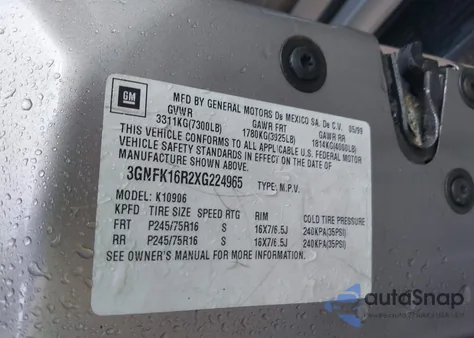 1999 Chevrolet Suburban 1500 Lt из США, поврежденный, VIN 3GNFK16R2XG224965